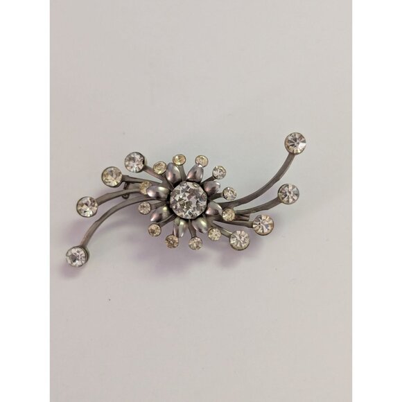 Vintage Silver Rhinestone Starburst Brooch Pin - Picture 2 of 4